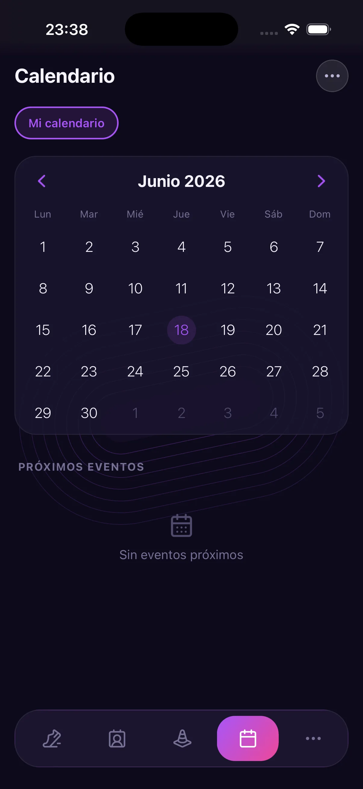 Pantalla de Calendario de competiciones de AthleteApp